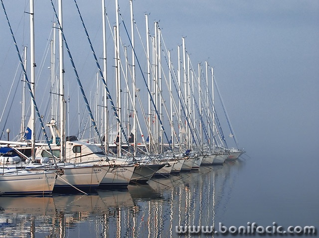travel___Dock In Fog___Punat, Croatia.